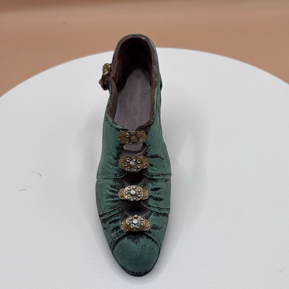 Vintage Style Miniature Shoe Sculptures Pink Floral & Teal Rhinestone Decorative - Picture 2 of 16